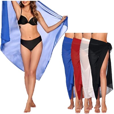 #ad Women Wrap Skirt Sheer Bikinis Cover Ups See Through Chiffon Swimsuit Beach Tie $16.99