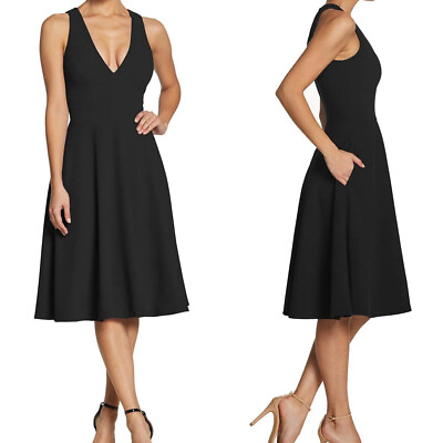 Dress the Population Black Catalina Fit amp; Flare Cocktail Dress Size M Pockets $46.99