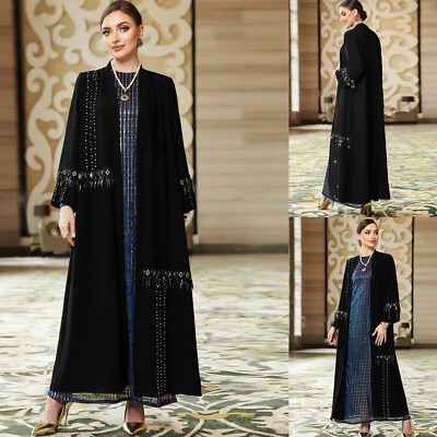 #ad Dubai Open Cardigan Abaya Muslim Women Long Maxi Dresses Kaftan Dress Islamic C $62.46