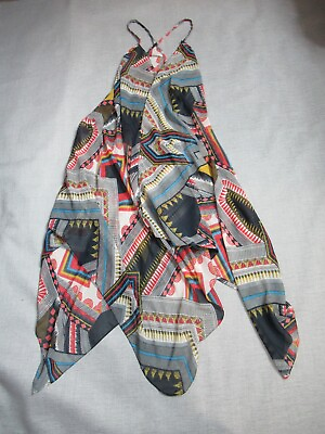 Asos Swim Womens Cover Up Dress Multicolor Spaghetti Strap Handkerchief Hem Maxi $16.05