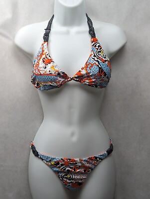 #ad NEW Women#x27;s Bikini Swimsuit Orange Dragon Print Nylon Have At It Apparel $14.97