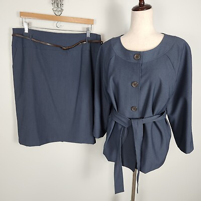 #ad Kim Rogers Blue 2 Pc Skirt Suit Size 16 EUC #75 $35.00
