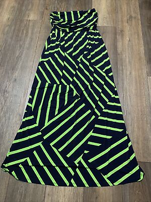 Strapless Maxi Dress Small Black Green Resort Wear Boho Festival Stretch Striped $19.97