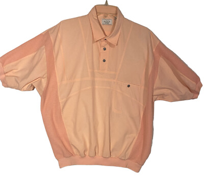 #ad VTG The Mens Store Sears Shirt XL Orange Pullover 1 4 Button Neck Short Sleeves $17.75