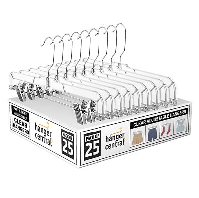 #ad 14quot; 25 Pack Clear Skirt Hangers with Adjustable Clips Non Slip Plastic Pant... $40.59