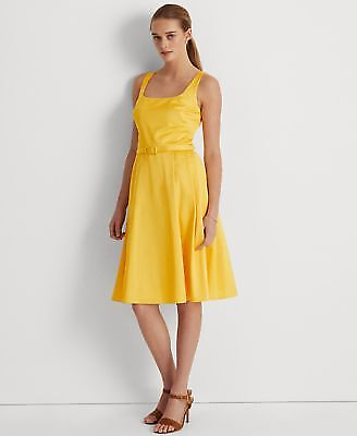 #ad Lauren Ralph Lauren Women#x27;s Belted Sleeveless Cocktail Dress 16 Yellow $149.99