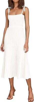 ARTFREE Womens Ribbed Knit Summer Maxi Dresses Tie Straps Square Neck Party Long $88.97