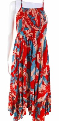 #ad Intimately Free People Women#x27;s L Smocked Bodice Strappy Midi Sundress Red $40.59