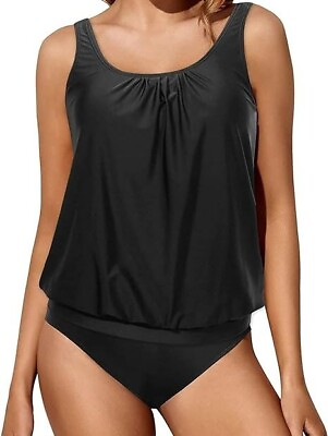 #ad Yonique Blouson Tankini Swimsuits for Women Loose Fit Two Piece Bath Black 18W GBP 39.95