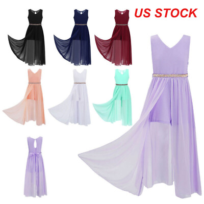 US Kids Girls Birthday Party Dress Ball Gown Bridesmaid Maxi Long Romper Dresses $19.94