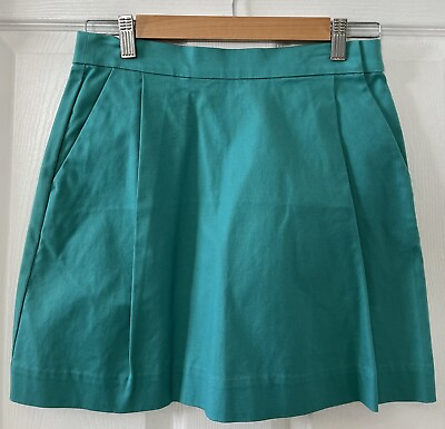 #ad Kate Spade Saturday Womens Size 6 Teal Green Mini Skirt Pleated Cotton Elastane $18.19