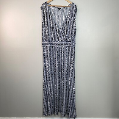 #ad Talbots Maxi Dress 1X Navy Blue White Sleeveless Surplice Stretch Women#x27;s $22.00