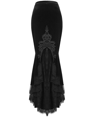#ad Dark In Love Womens Gothic Skirt Long Black Velvet Lace Fishtail Witch Victorian GBP 42.99