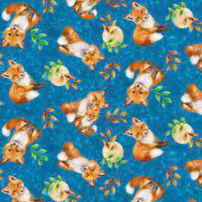 #ad Aubrun Fox Blue Cotton Fabric $10.49