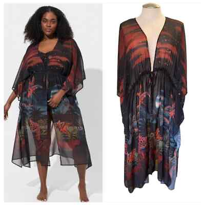 #ad New Torrid 3X 4X Chiffon Tropical African Jungle Swim Swimsuit Cover Up Kimono $59.50