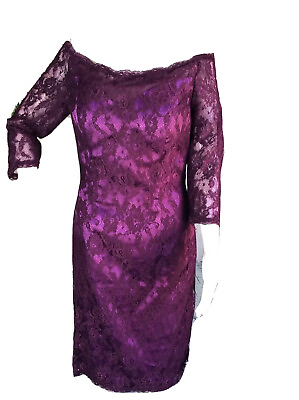 Women Izidress Metallic Purple Lace Overlay Evening Dress Cocktail Small $35.04