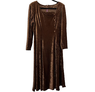 #ad Vintage Handmade Brown 90s Crushed Velvet Long Sleeve Maxi Dress C $50.00