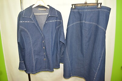 #ad Gold Flava Denim Skirt Long Sleeve Shirt SET Plus Size 20 Blue Stretchy Comfort $30.00
