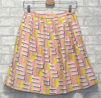 #ad J Crew Geometric Printed Patio Retro Pink and Yellow Skirt Women#x27;s Size 00 Lined $19.95