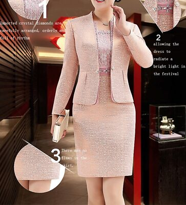 #ad Women Dress Suit 2 Piece Set Knee Length Skirt with Jacket Wedding Party Costume $185.77