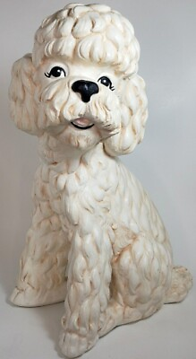 Vintage Hand Painted White Tan Poodle Ceramic Large Sculpture Figurine $30.00