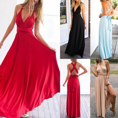 #ad Women Sexy Backless Evening Ball Gown Prom Cocktail Party High Split Maxi Dress $28.69