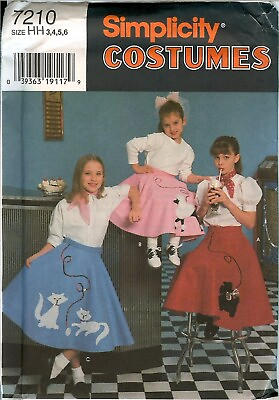 #ad Simplicity 7210 GIRLS Poodle Skirt 50s Circle sewing pattern appliques UNCUT FF $7.59