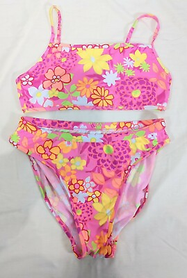 #ad #ad ISLANDER Women#x27;s Pink w Multicolor Floral High Waisted Bikini Swimsuit size 12 $15.99