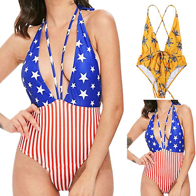#ad Bikini Sleeveless Wireless High Waist Backless Women One piece Bikini Beachwear $16.94