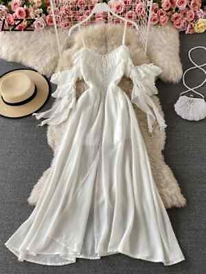 #ad White Long Dress Women Sexy Off Shoulder Strapless Beach Dresses Elegant $48.85