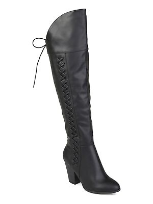 #ad JOURNEE COLLECTION Womens Black Wide Calf Spritz Toe Block Heel Boots 8.5 M WC $21.99