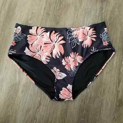 #ad NWOT Holipick Black Orange Floral Print Bikini Bottom Size Large $12.99