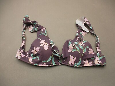 #ad 32D SHADEamp;SHORE Womens Floral Lined Underwire Back Closure Ruffle Bikini Top 3A $10.00