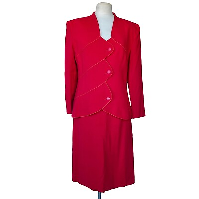 #ad Vintage 80s LILLI ANN Red Skirt Suits Wool Long Sleeve Career $172.79
