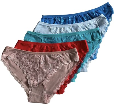 #ad #ad LOT 5 Women Bikini Panties Brief Floral Lace Underwear Size M L XL #329 $10.99