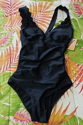 #ad Women#x27;s 1 Piece Swimsuit High Coverage Black Size M 8 10 $15.99