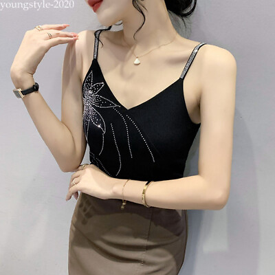 Sexy Lady Rhinestone Strap Camisole Tank Top Cocktail Party Western Shirt Blouse $5.69