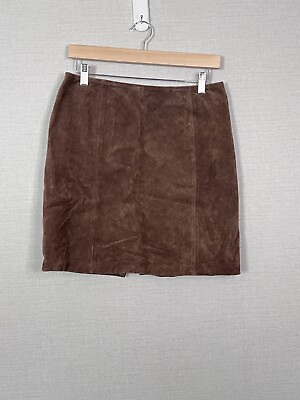 #ad Genuine Sonoma Jean Company 100% Leather Brown Suede Skirt Stitching Size 10P $22.00