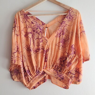Free People Floral One Dance Top S Coral Dolman Sleeve Cropped Blouse $27.95