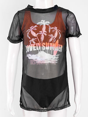 #ad Girls 3 Pcs Swim Cover Up Set Bikini with Mesh Sun Protective Rashgaurd Shirts $9.35