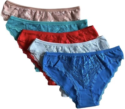#ad New 5 Women Bikini Panties Brief Floral Lace Cotton Underwear #329 $10.99