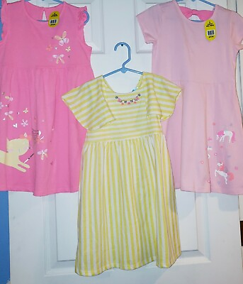 Lot of 3 Girl#x27;s Summer Sun Dresses by Lightning Bug Size 5 yellow pink unicorns $29.99