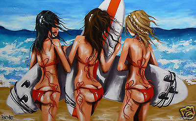 #ad #ad Surf Girls Beach Bikini Art Funky Poster Painting Australia Boards by Andy Baker AU $34.19