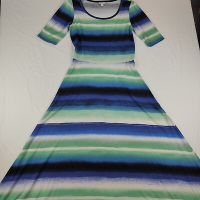 #ad Lularoe Dress Long Blue Horizontal Stripe Womens Sz L Patterned Maxi $11.05