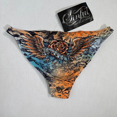 #ad Sinful by Affliction Bikini Bottoms Womens Medium Rhinestone Wings Rose Y2K NEW $39.99