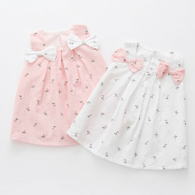 #ad Infant Kids Baby Girls Casual Bow Floral Suspender Princess Party Dress Clothes $12.99
