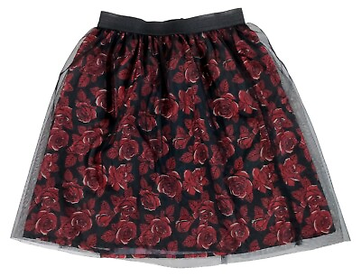 #ad Girls Teen M 7 8 WONDER NATION Black Red Rose Mesh Skirt Preowned $6.05