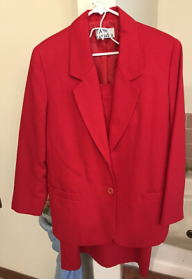#ad Women Napa Studio Size 12 Jacket 14 Skirt Red Long Skirt Suit Separates Lined $12.00