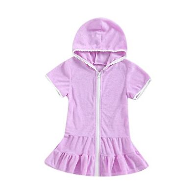 #ad Girls Swim Cover Up Kid Hooded Zip Up Terry Swimsuit Coverup 3 4 Years Purple $39.25