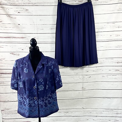 #ad Leslie Fay 2PC Skirt Suit Petite Women’s 16WP Blue Blazer Button Skirt Pleated $66.00